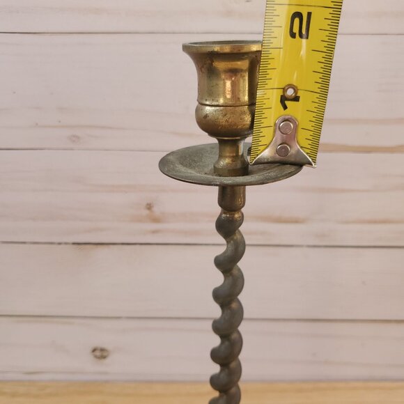 VTG 1950s HB Solid Brass Twisted Candlestick Holder 10" Tall Swirl Design Decor - Picture 9 of 10